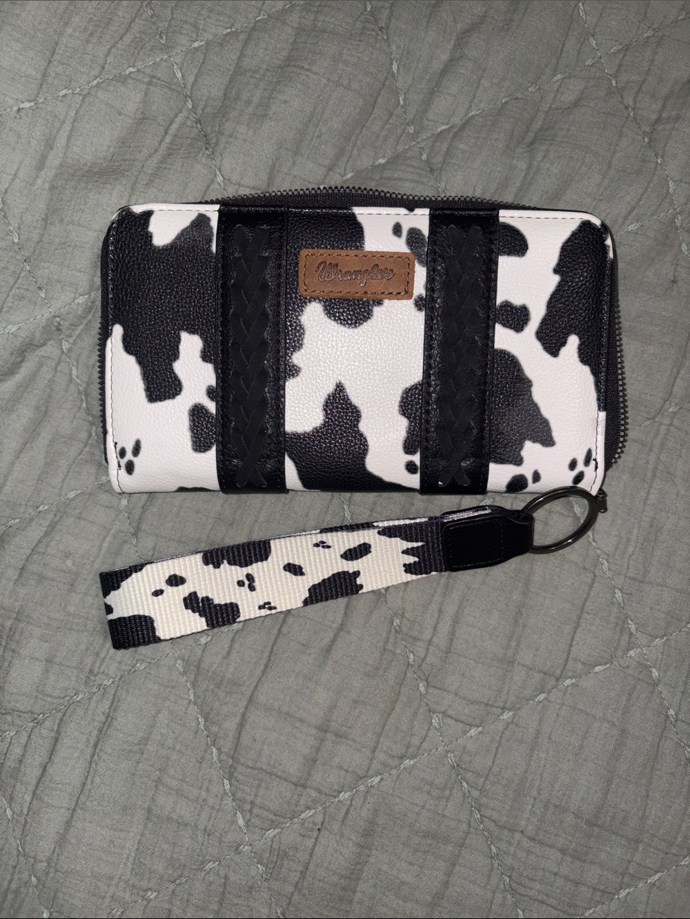 Wrangler Black & White Cow Print Wristlet